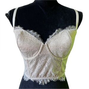 Victorias Secret Womens Silver Lace Bustier Lined Strapless 32DD